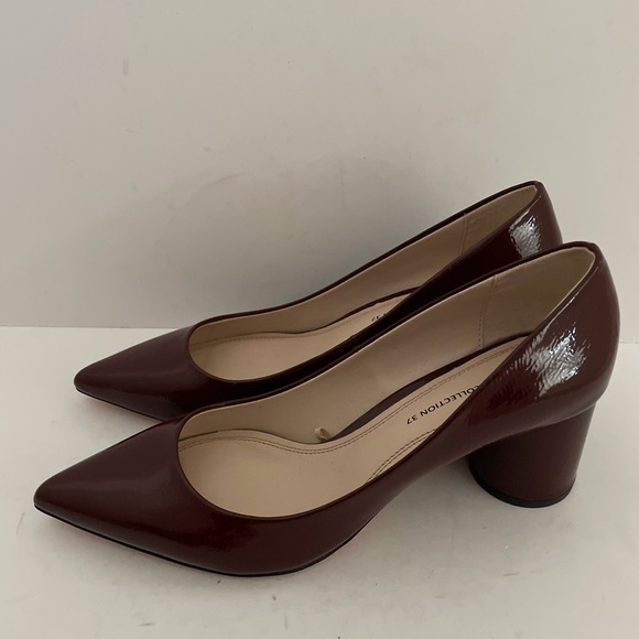 Zara Collection Burgundy Gloss Heels Size 37 - Picture 3 of 6